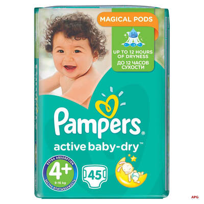 ПІДГУЗ PAMPERS ACTIVE BABY-DRY 4+ (9-16 кг) №45 maxi+