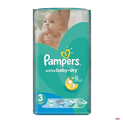 ПОДГУЗНИКИ PAMPERS ACTIVE BABY-DRY Midi (5-9 кг) 58 ШТ