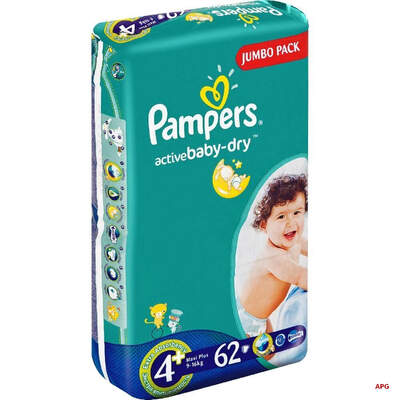 ПІДГУЗ PAMPERS ACTIVE BABY-DRY 4+ (9-16 кг) №62 maxi plus