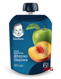 ПЮРЕ GERBER Яблуко та персик з 6 міс. 90 г пауч