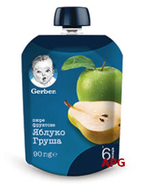 ПЮРЕ GERBER Яблуко-Груша з віт. С 6+ міс. 90 г пауч