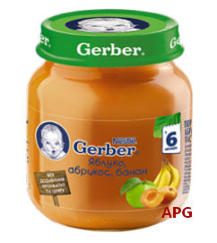 ПЮРЕ GERBER ЯБЛУКО, АБРИКОС, БАНАН з 6 міс. 130 г