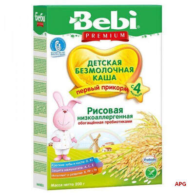 BEBI PREMIUM КАША РИСОВАЯ НИЗКОАЛЛЕР. С ПРЕБИОТИКОМ 200 ГР