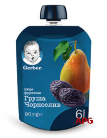 ПЮРЕ GERBER Груша-Чорнослив вітамін. з 6 міс. 90 г пауч