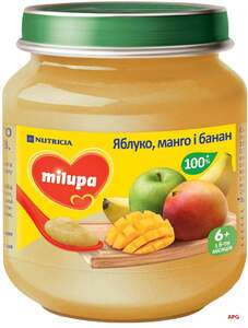 ПЮРЕ MILUPA Яблуко-Манго-Банан 6+ міс. 125 г